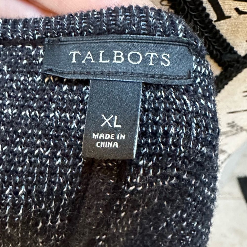 Talbots Two Way Zip Sweater Jacket Cardigan Duster Size XLarge Marled Black Knit - Picture 5 of 5